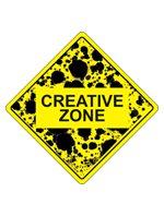 A yellow caution diamond with splatter marks and the words Creative Zone