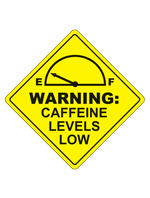 A meter showing low caffeine levels on a yellow diamond